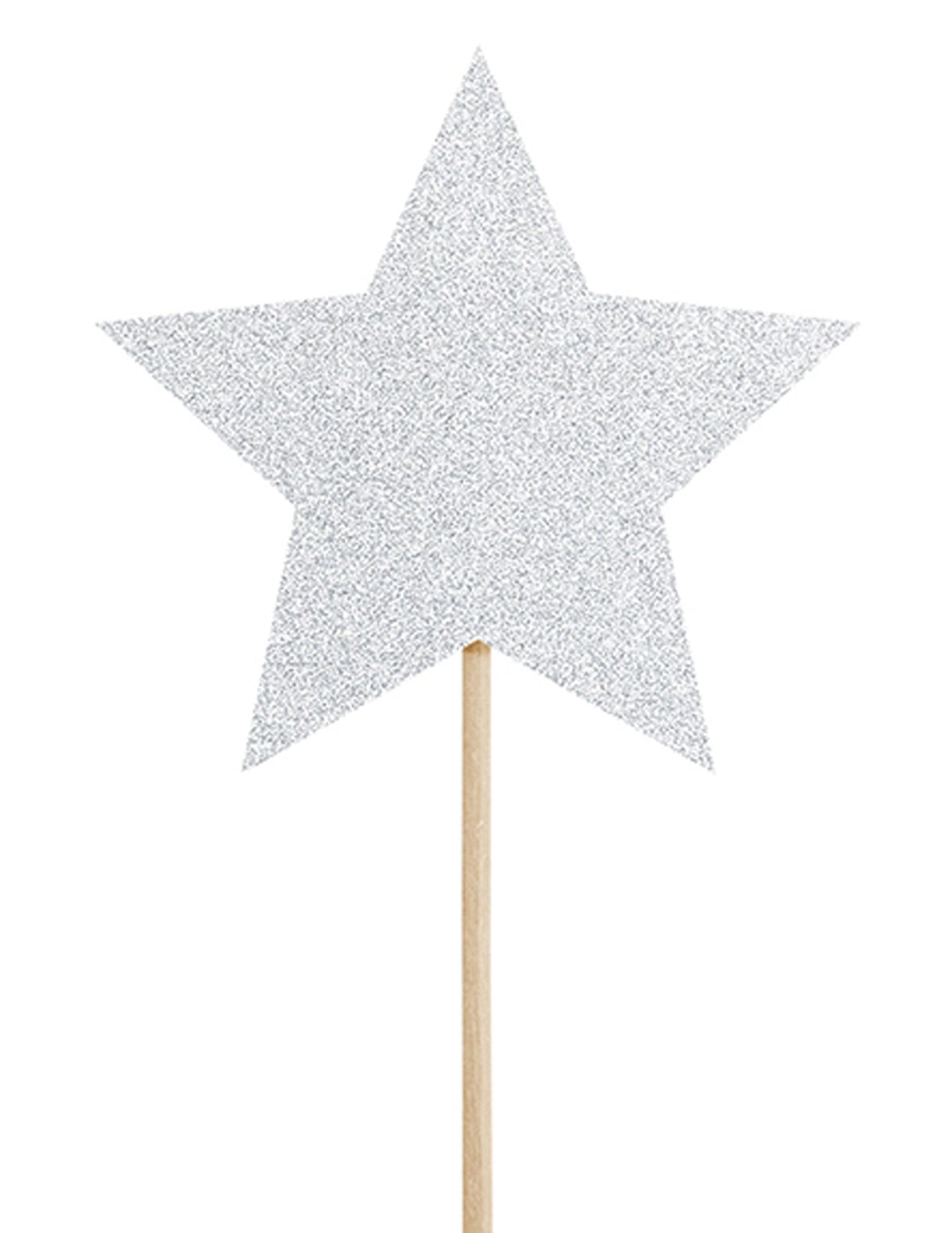 6 decoruri pentru tort cu steluțe argintii și sclipici pe stâlpi de 11,5 cm pentru ziua de naștere