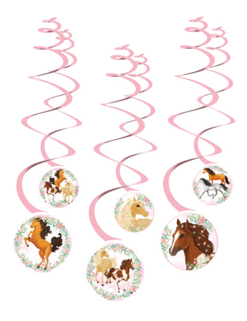 6 decorațiuni spiralate de agățat cu frumos cal roz pentru aniversare 