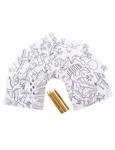 6 feuilles à colorier dinosaure avec 4 crayons