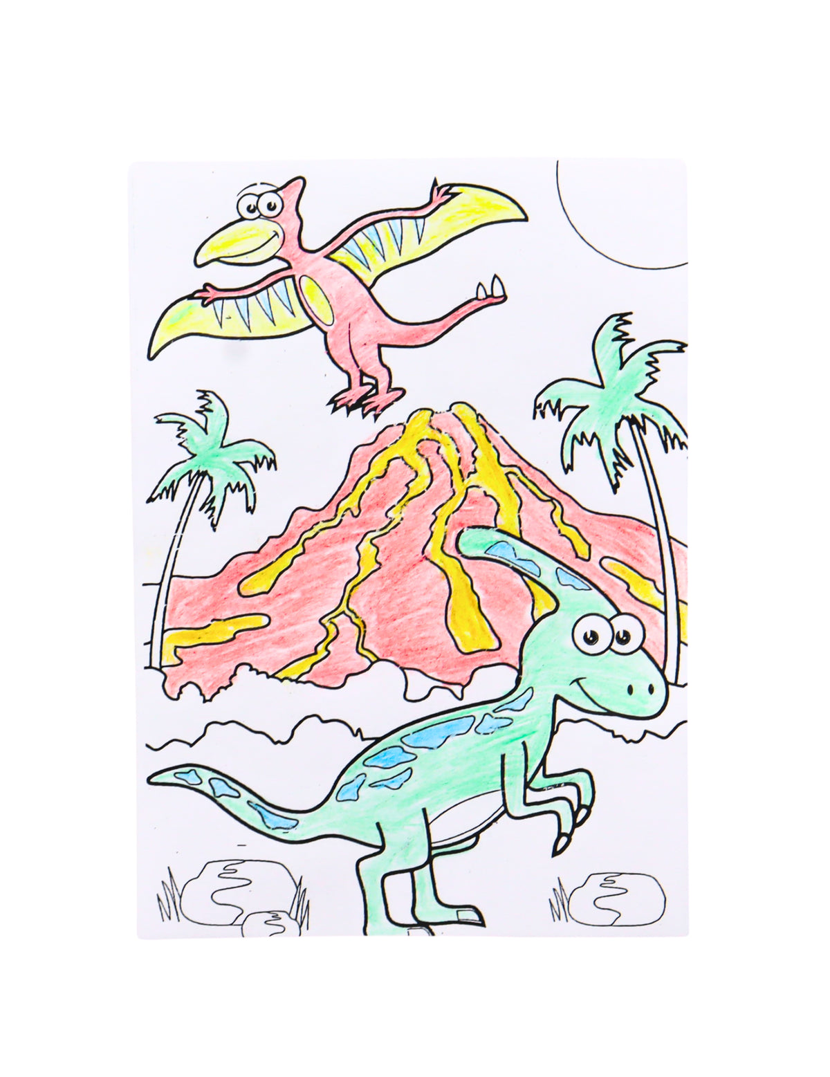 6 feuilles à colorier dinosaure avec 4 crayons