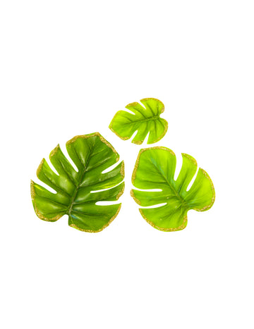 6 frunze tropicale cu margini strălucitoare, 25 x 20 cm cm verde și auriu