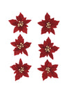 6 fleurs poinsettia adhésives velours rouge et or 5,5 cm
