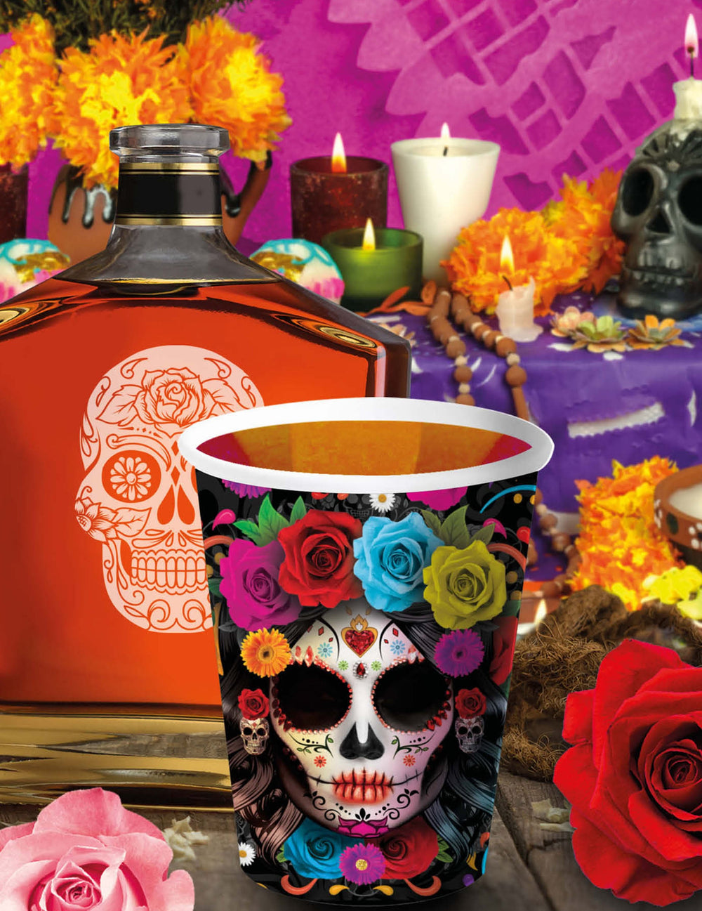 Mise en situation des gobelets Catrina Dia de los muertos