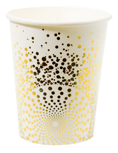 Gobelets dorés luxe pour fête blancs à pois dorés
