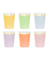 6 Gobelets en carton pastel à bord doré 220 ml