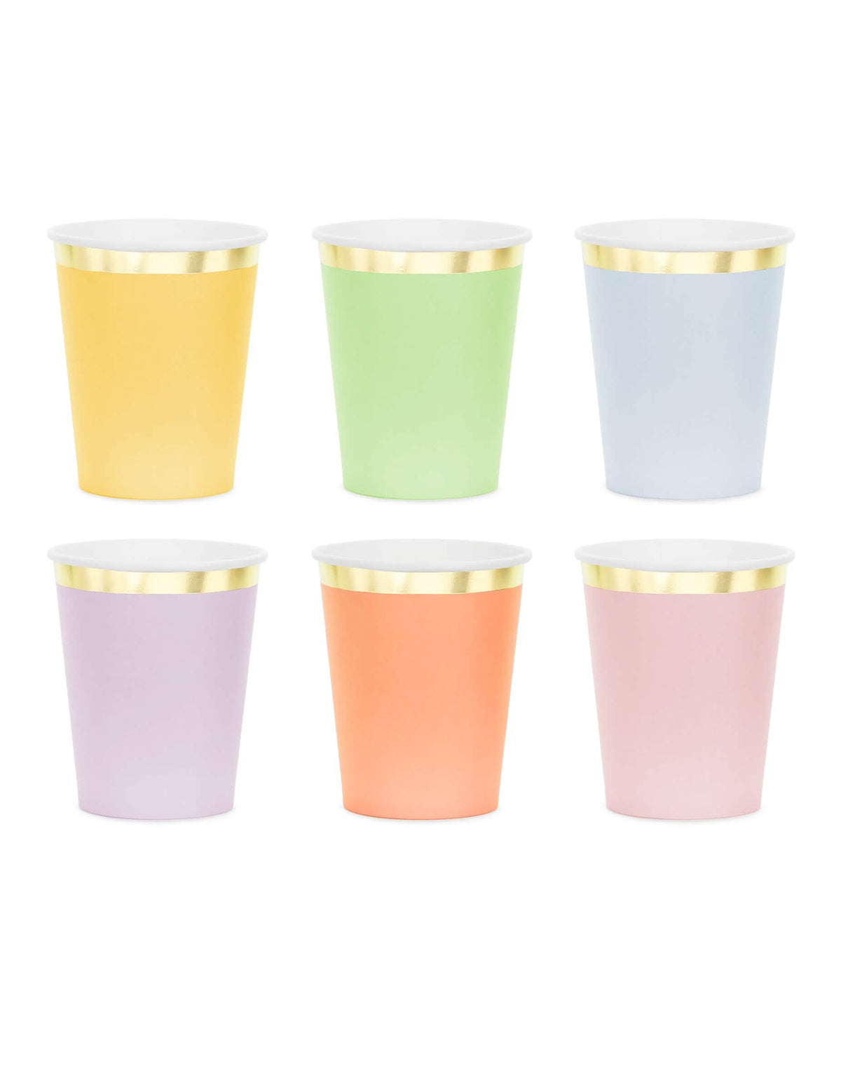 6 Gobelets en carton pastel à bord doré 220 ml