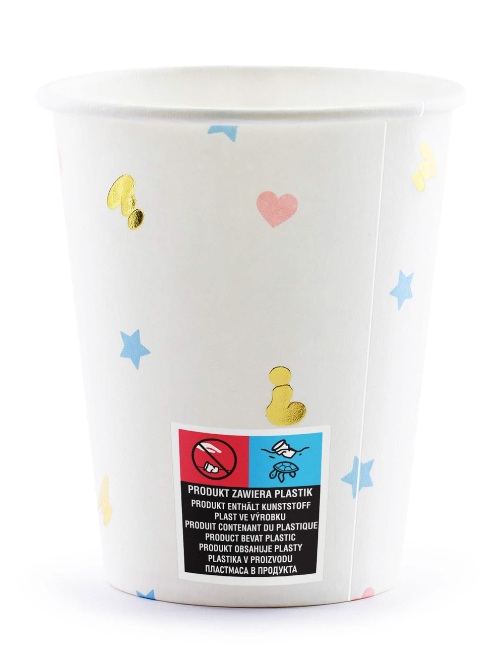 Vedere din spate a paharului din carton boy or girl pentru baby shower