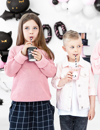 6 pahare drăguțe de carton roz și negre de Halloween, 220 ml
