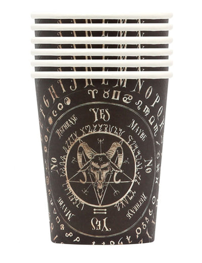 Gobelets en carton ouija pour fête noirs avec motif Baphomet et pentagramme