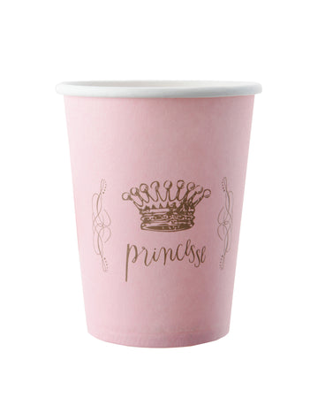 6 pahare din carton prințesă roz 9 x 7,5 cm pentru aniversare 