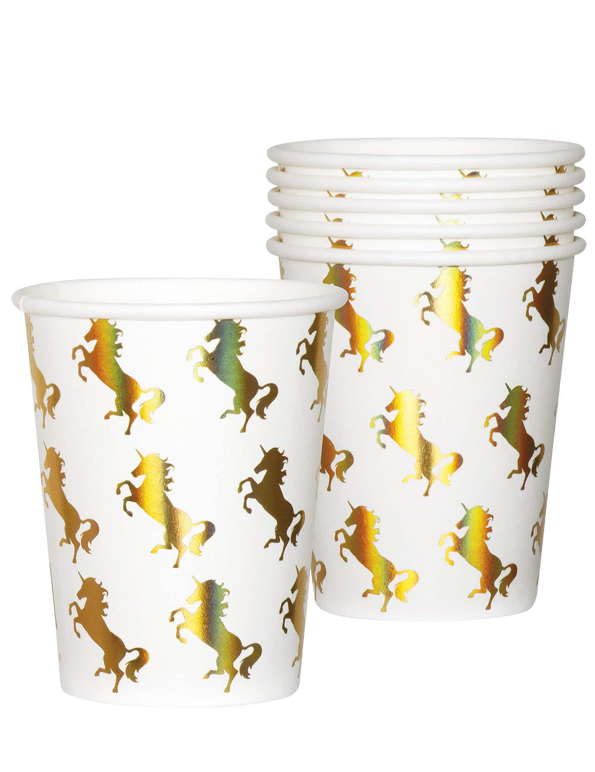 Vue de face d'un des gobelets en carton Licorne Holo
