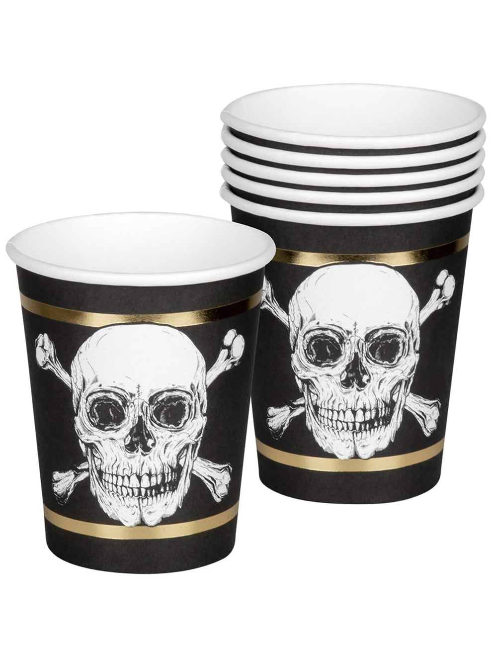 Vedere din față a unei pahare din carton Pirate Jolly Roger