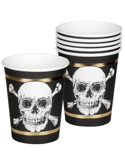 Vue de face d'un gobelet en carton Pirate Jolly Roger