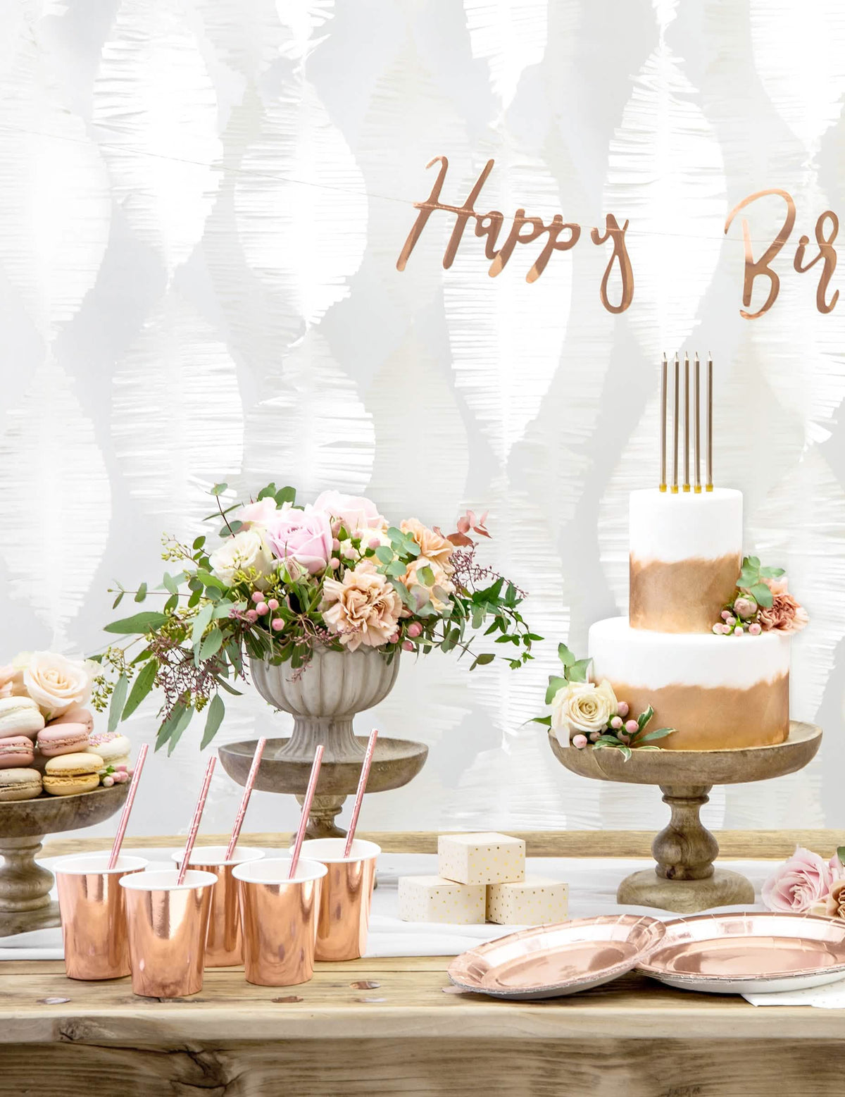 Décoration de buffet d'anniversaire des gobelets rose gold pour fête rose gold métallisé