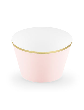 6 decoruri din carton pentru cupcakes, roz pudrat și auriu metalizat