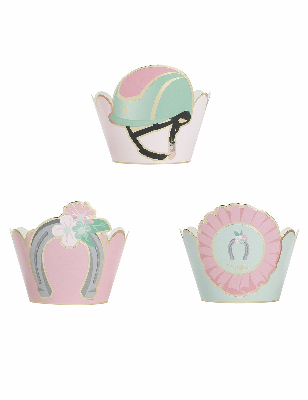 Habillages moules à cupcake cheval bleu et rose pastel