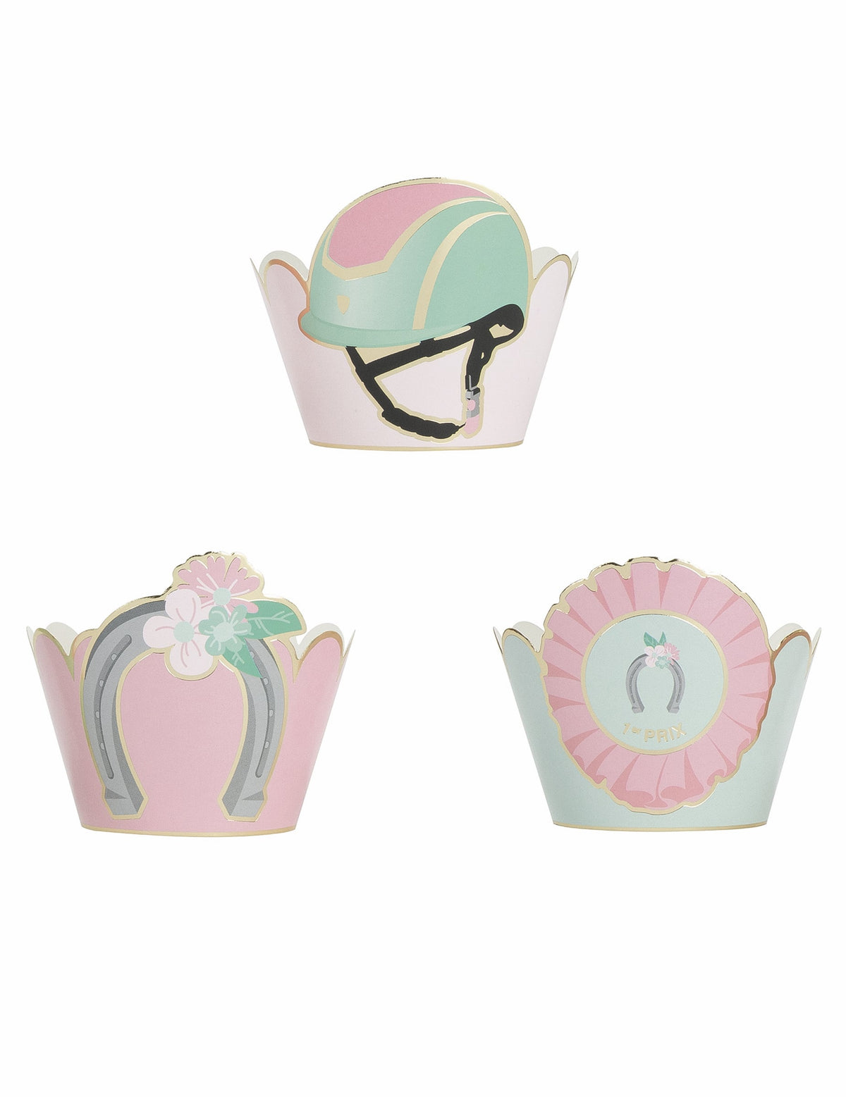 Habillages moules à cupcake cheval bleu et rose pastel