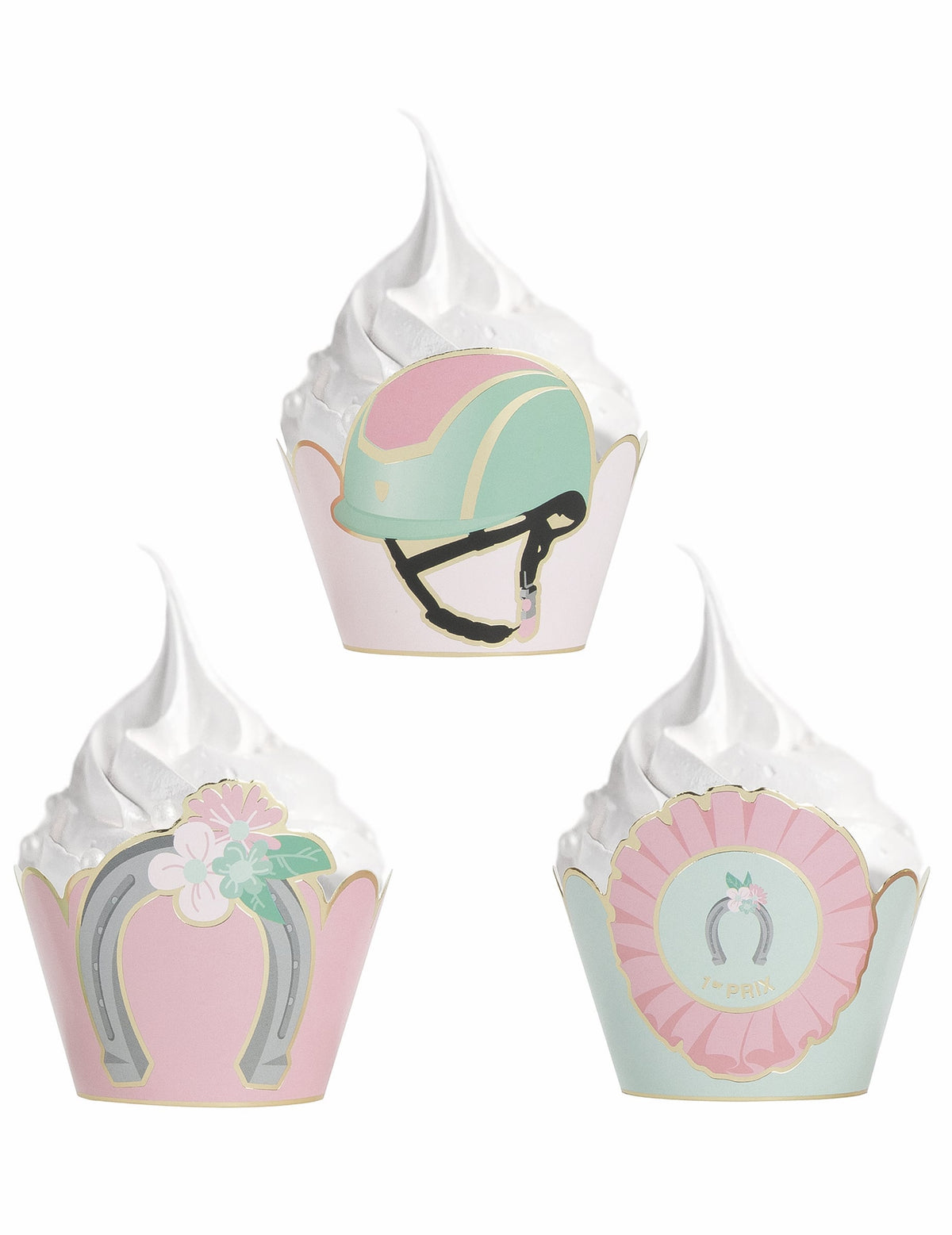 Différents motifs des habillages moules à cupcake cheval bleu et rose pastel