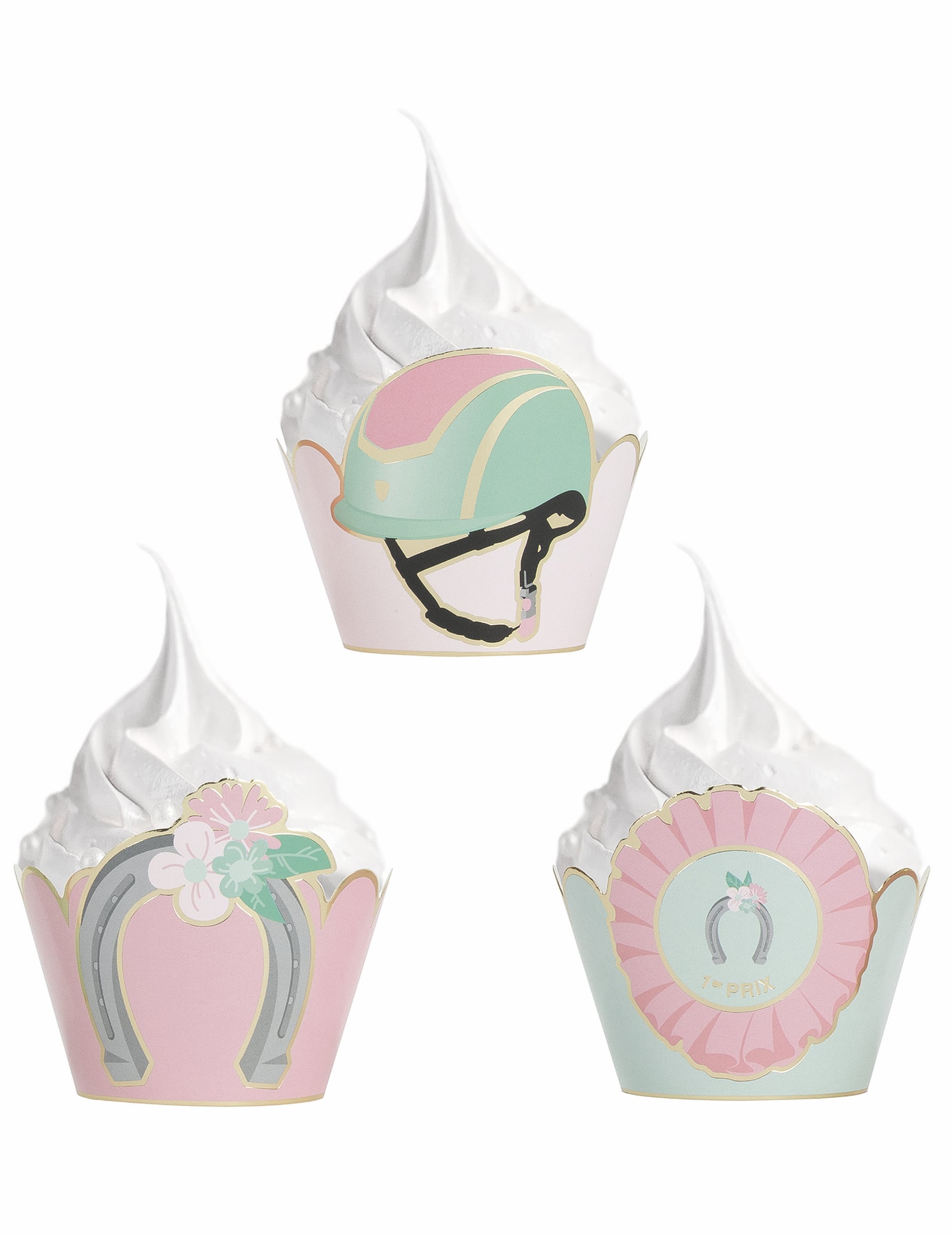 Différents motifs des habillages moules à cupcake cheval bleu et rose pastel