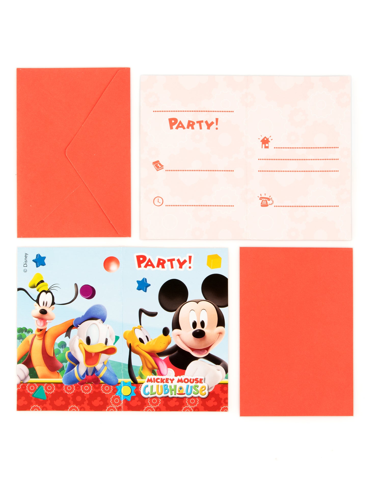Vue de l'intérieur et de l'enveloppe des invitations carton Mickey Mouse