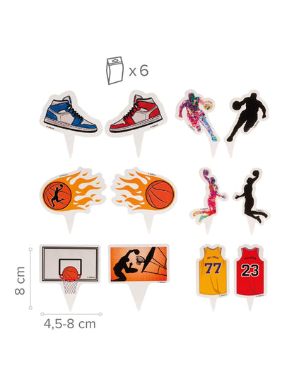 Kit decorare 6 brioșe cu toper Basketball