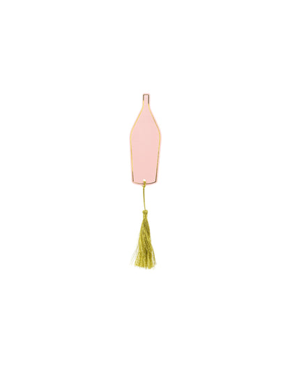 Marque-places bouteille pour fête rose et doré avec tassel doré
