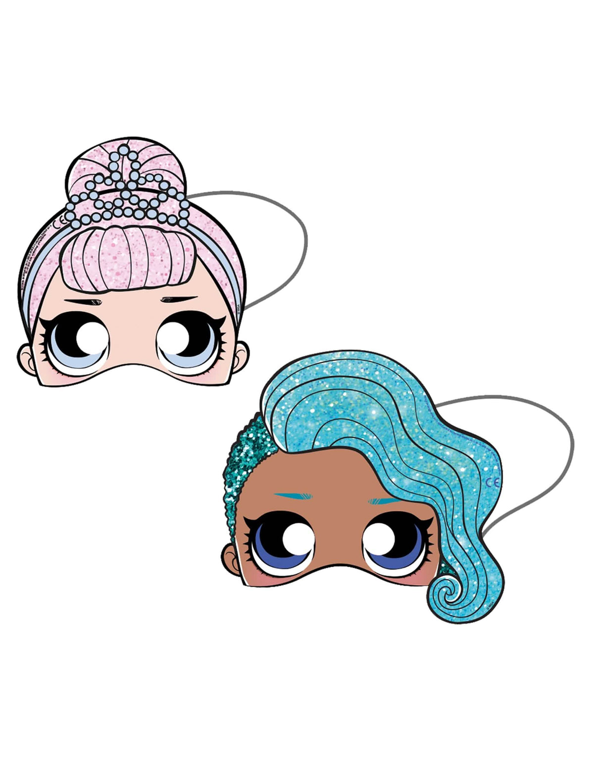 Masques en carton LOL™ pour enfant rose et bleu à paillettes