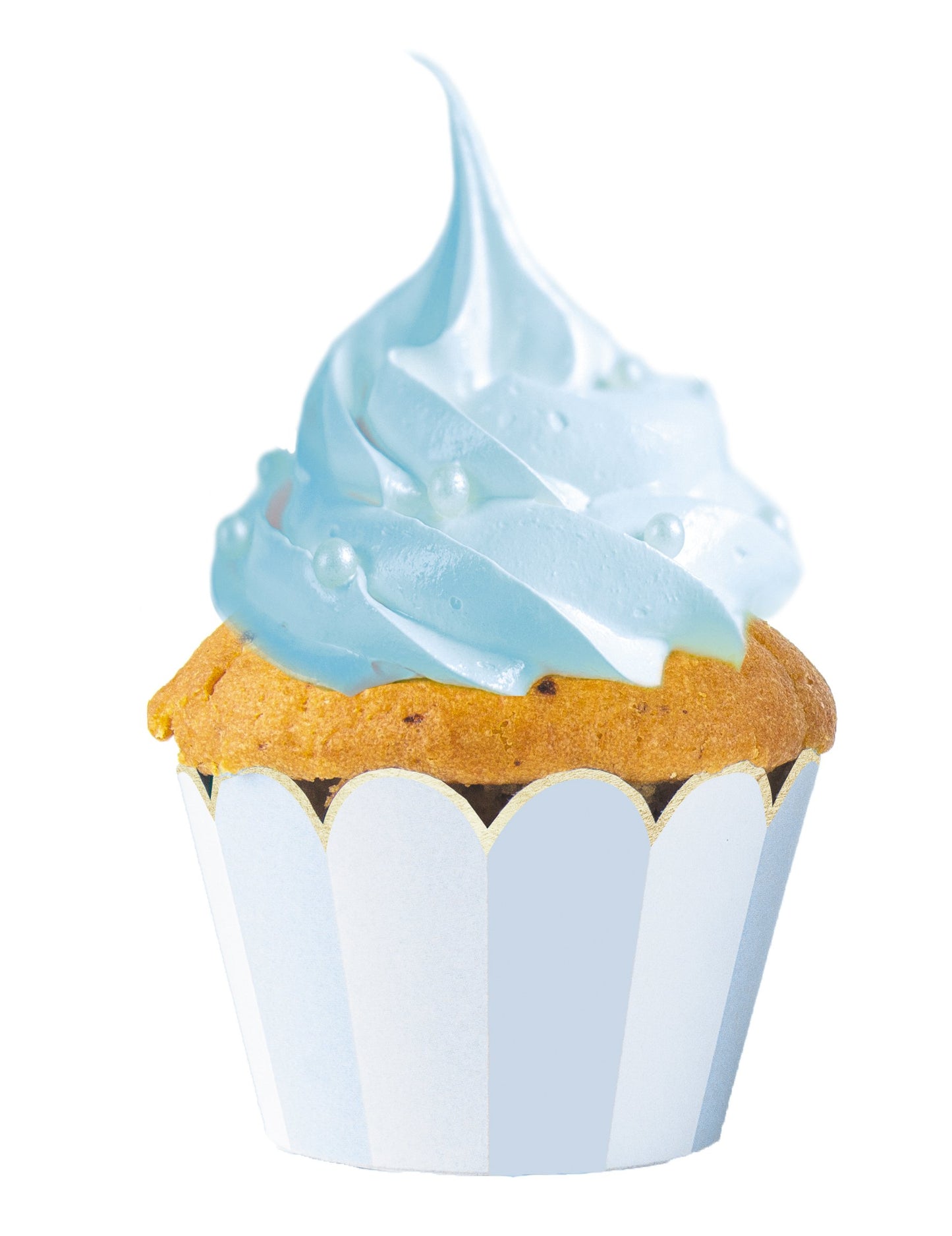 6 forme festonate pentru brioșe, cu dungi albastre și albe