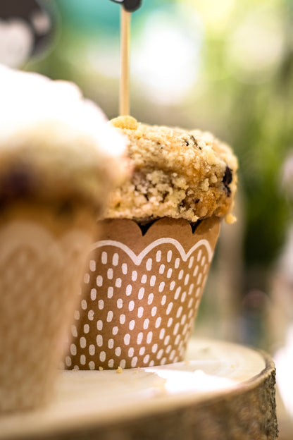 6 moules à cupcake en kraft et pics en bois animaux forêt