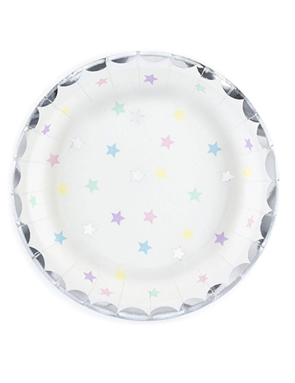 farfurii stele din carton pastel cu bordură argintie