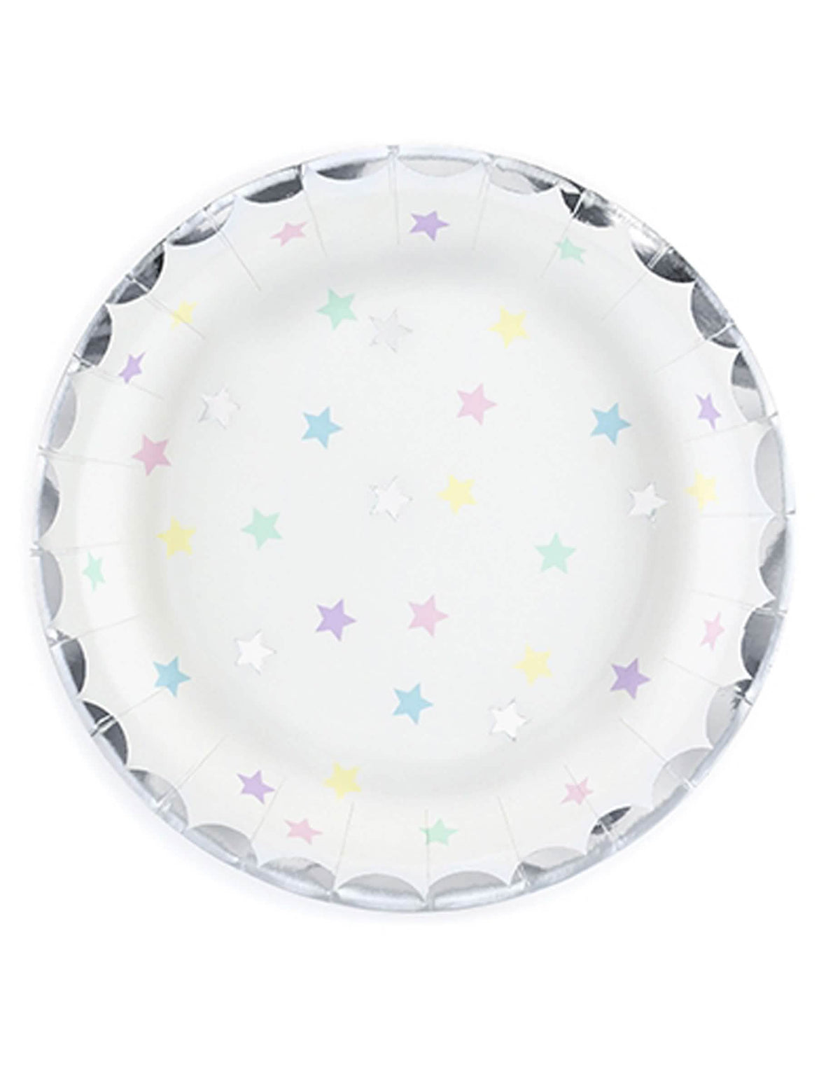 farfurii stele din carton pastel cu bordură argintie