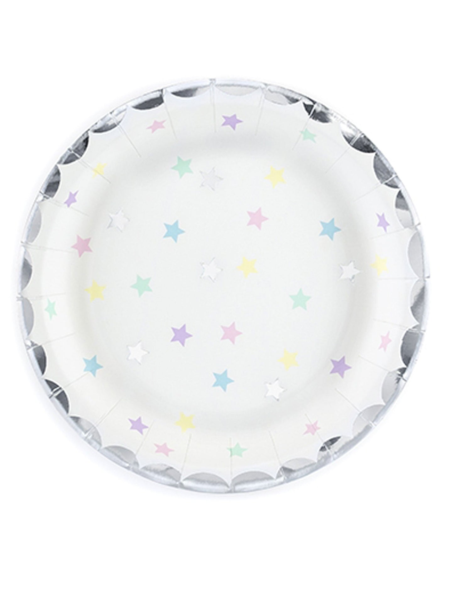 Assiettes étoiles en carton pastel avec bordure argentée