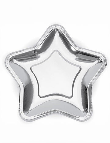 6 petites assiettes en carton étoile argentée 18 cm de fête