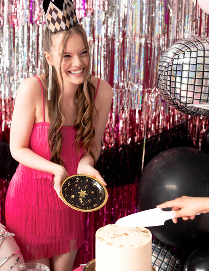 6 farfurii mici rotunde Revelion Ceas 18 cm 