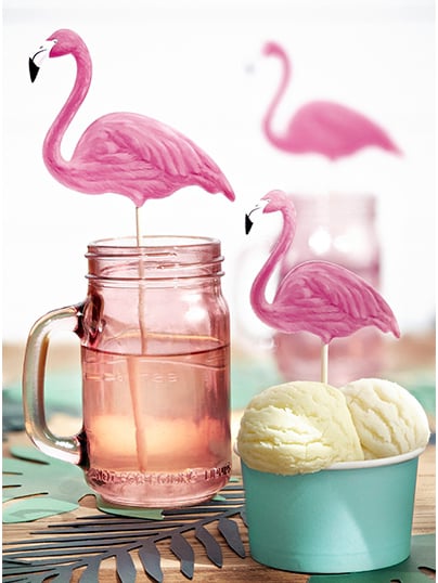6 decorațiuni flamingo roz 23 cm pentru prăjituri 