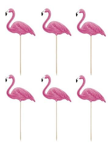6 decorațiuni flamingo roz 23 cm pentru prăjituri 