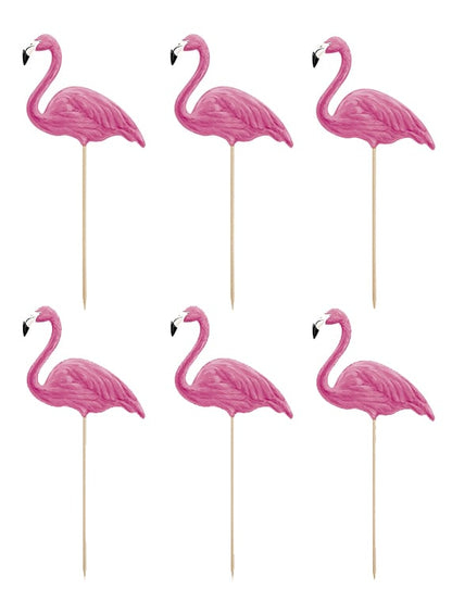 6 decorațiuni flamingo roz 23 cm pentru prăjituri 