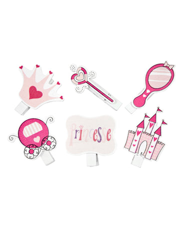 6 cleme decorative cu tematică de prințesă 4 cm pentru masa de ziua de naștere