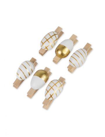 6 cleme de ouă aurii și albe 4.5 cm de lemn