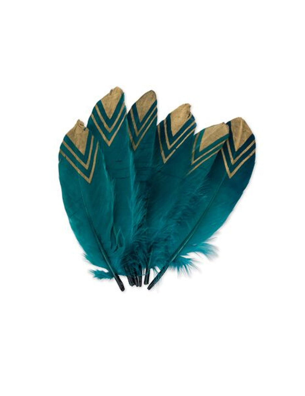6 plumes ethniques bleu paon et or pailletées