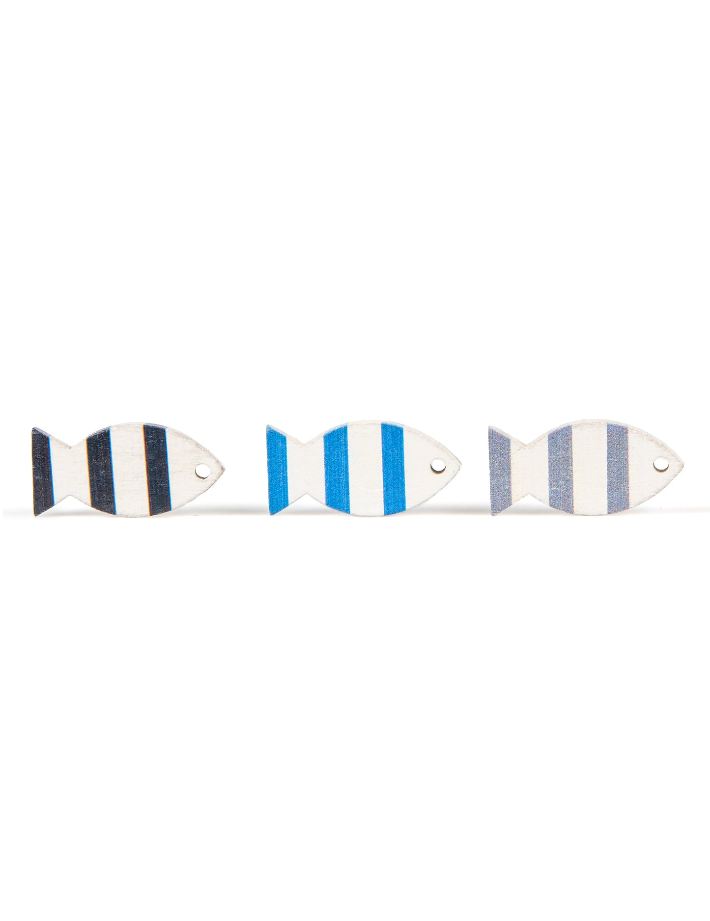 6 pește albastru decorativ și gri din lemn 3 x 2 cm