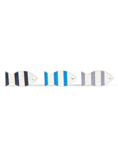 6 pește albastru decorativ și gri din lemn 3 x 2 cm