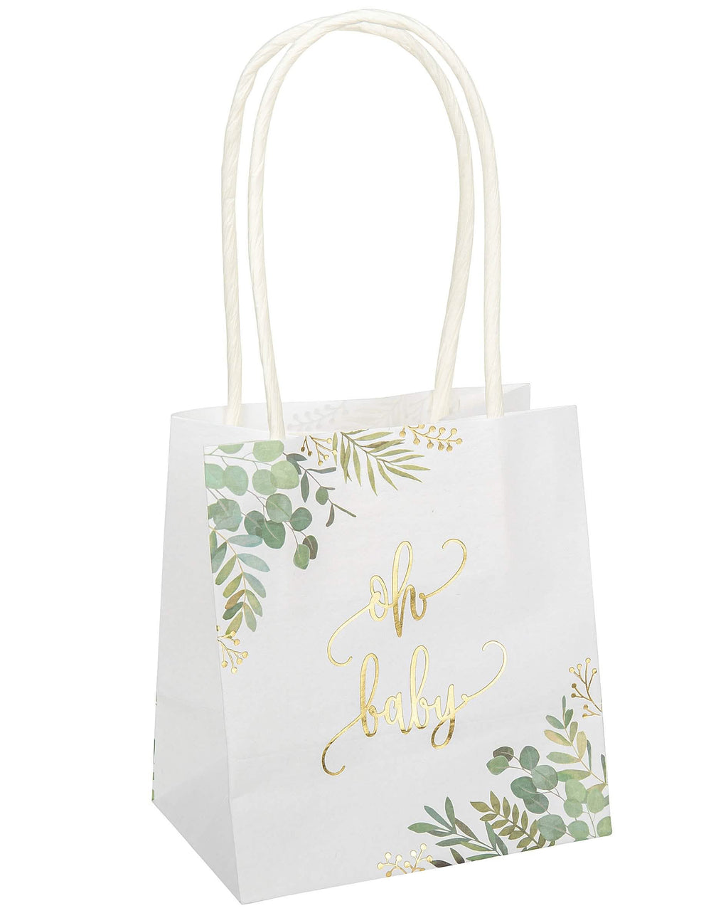 Saculeț pentru goodies Oh Baby eucalipt pentru baby shower alb cu aurire auriu