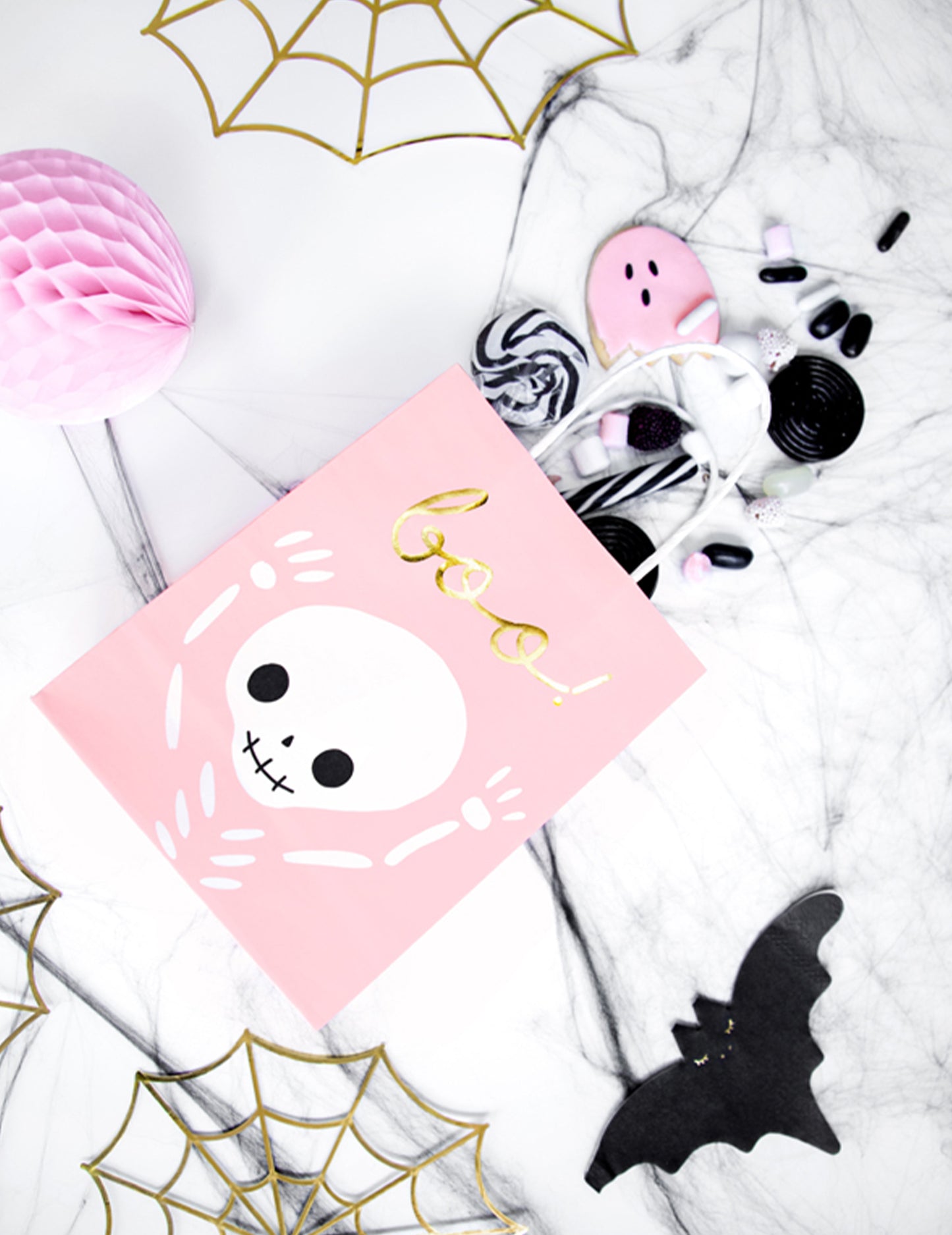 6 pungi de bomboane roz și albe de Halloween