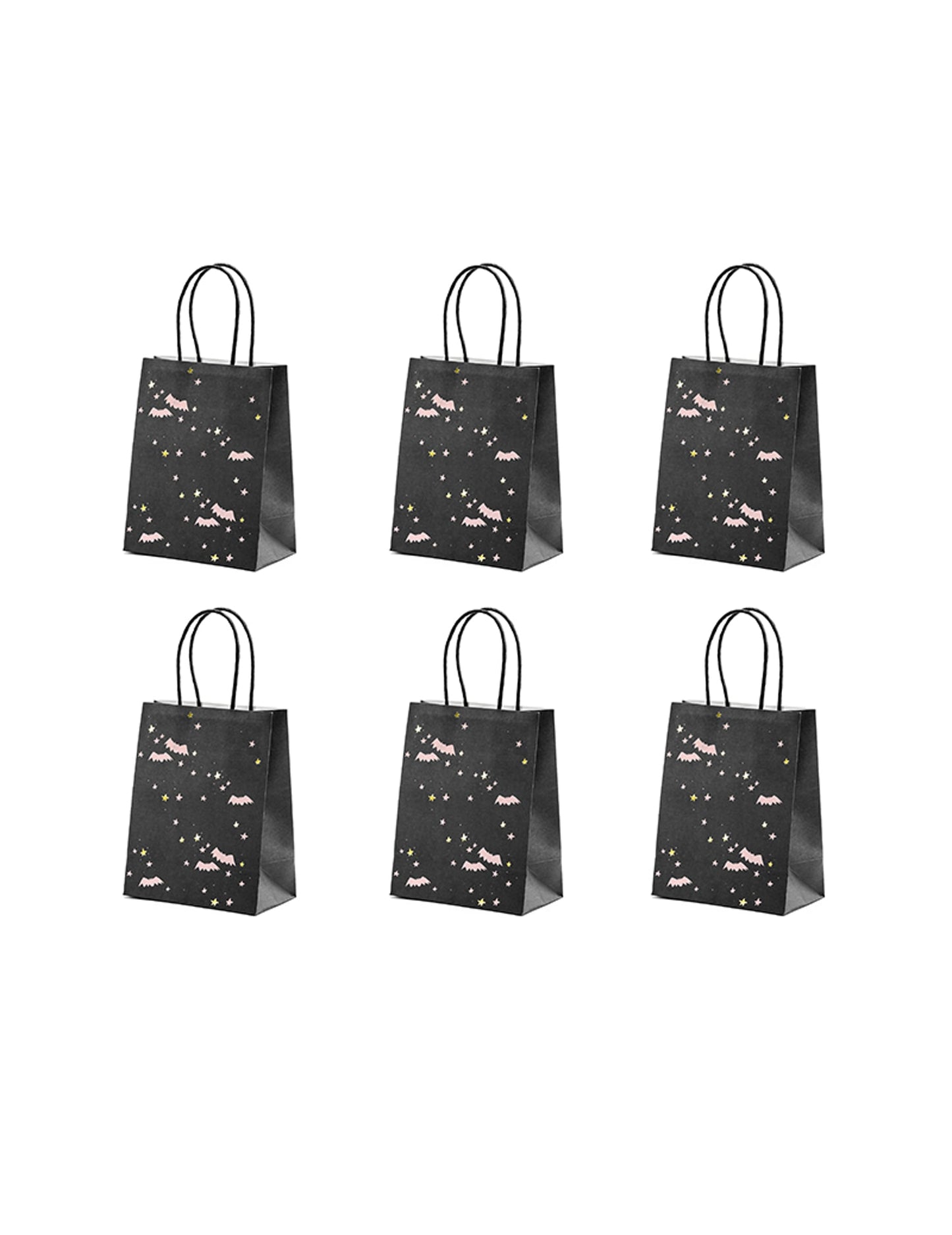 6 sacs à bonbons chauves-souris pour Halloween roses et noirs
