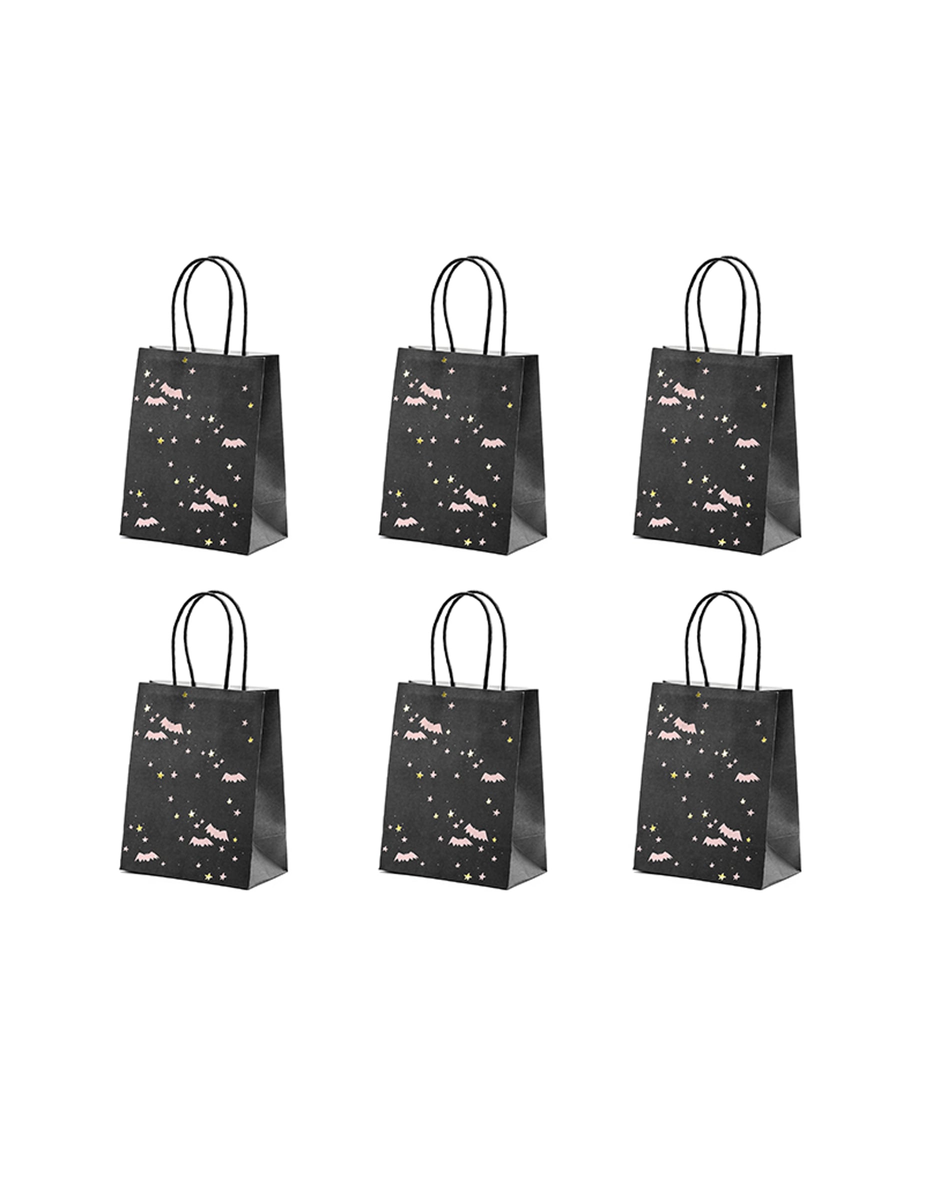6 sacs à bonbons chauves-souris pour Halloween roses et noirs