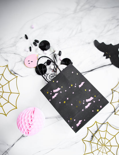 6 sacs à bonbons chauves-souris roses et noirs 14 x 18 x 8 cm pour Halloween