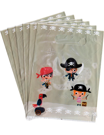 Sacs à bonbons en plastique pirate pour enfant gris avec illustrations de petits pirates
