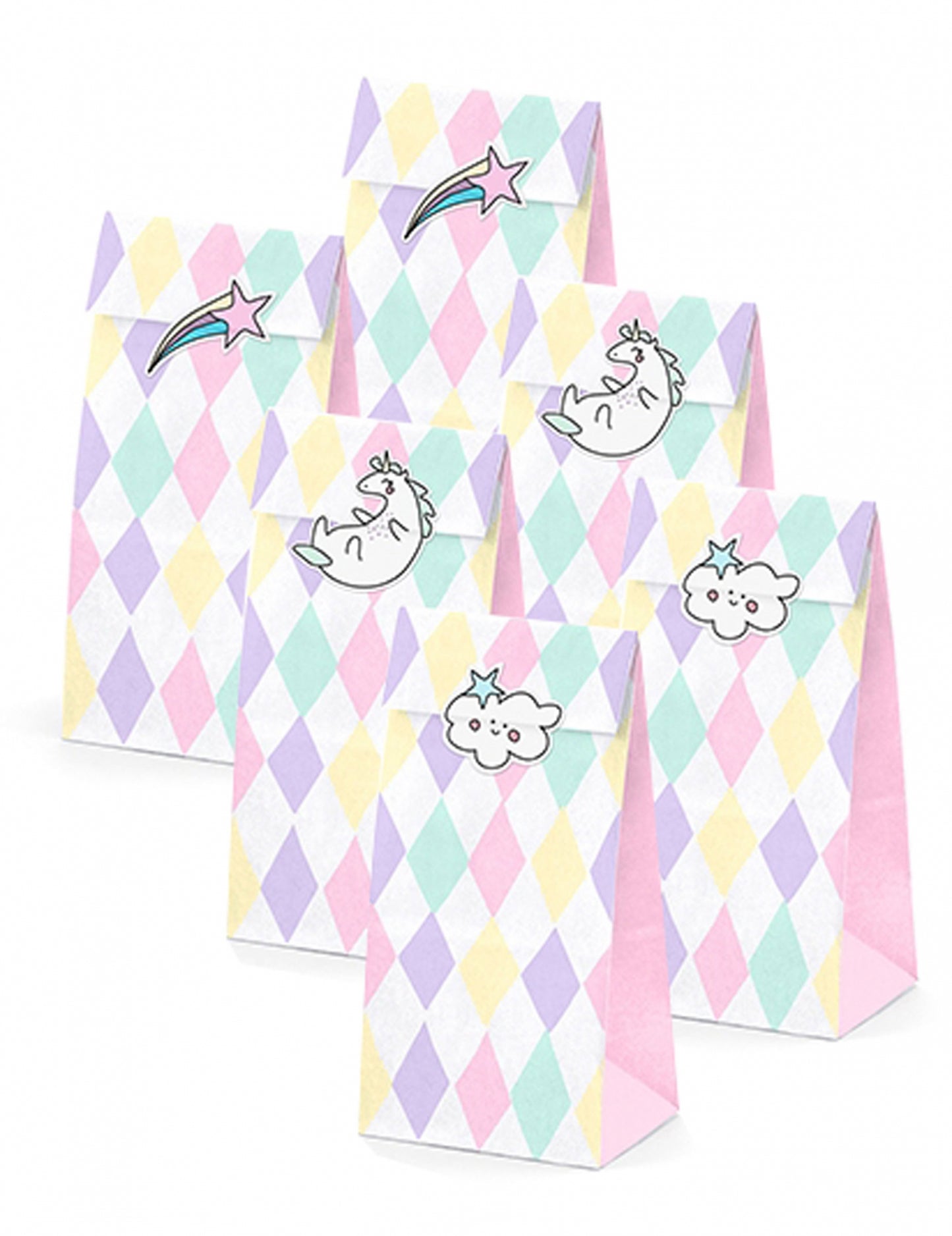 6 pungi cadou din hârtie pastel cu unicorn, 8 x 18 x 6 cm