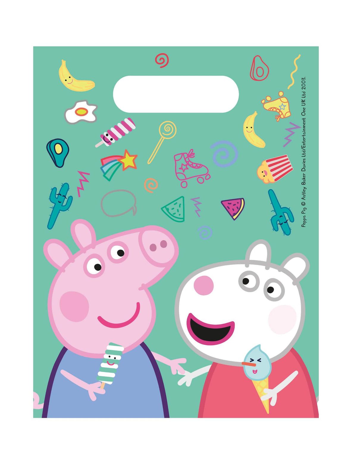 Sacs cadeaux Peppa Pig pour enfant vert menthe avec Peppa et Suzy Sheep